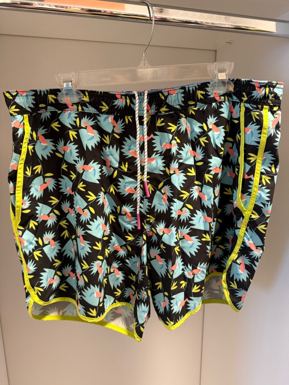 Bonobos Black Swim Trunks with Coral and Light Blue Tropical Print